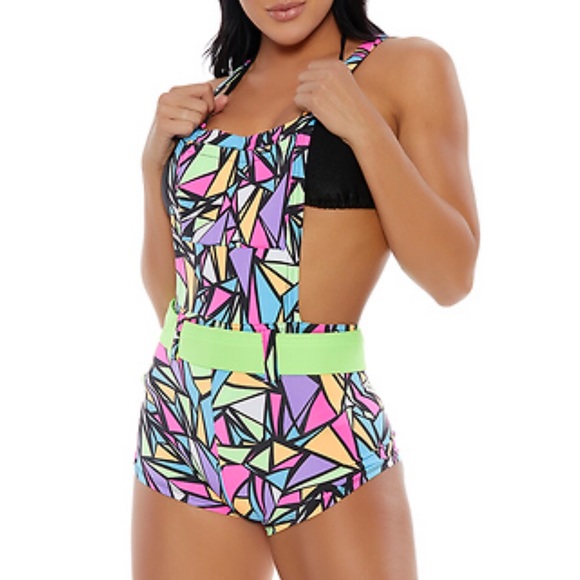 Raver overalls retro 80’s Malibu Barbie stretchy shorts jumpsuit festival romper - Picture 2 of 11